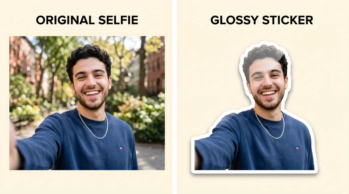 Before and after: a selfie turned into a personal reaction sticker